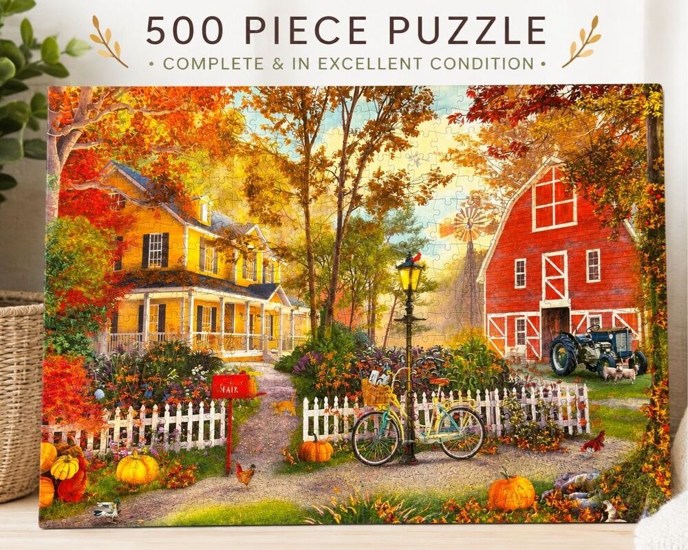 Autumn Farmhouse 500 Piece Jigsaw Puzzle Complete Fall Barn Scene